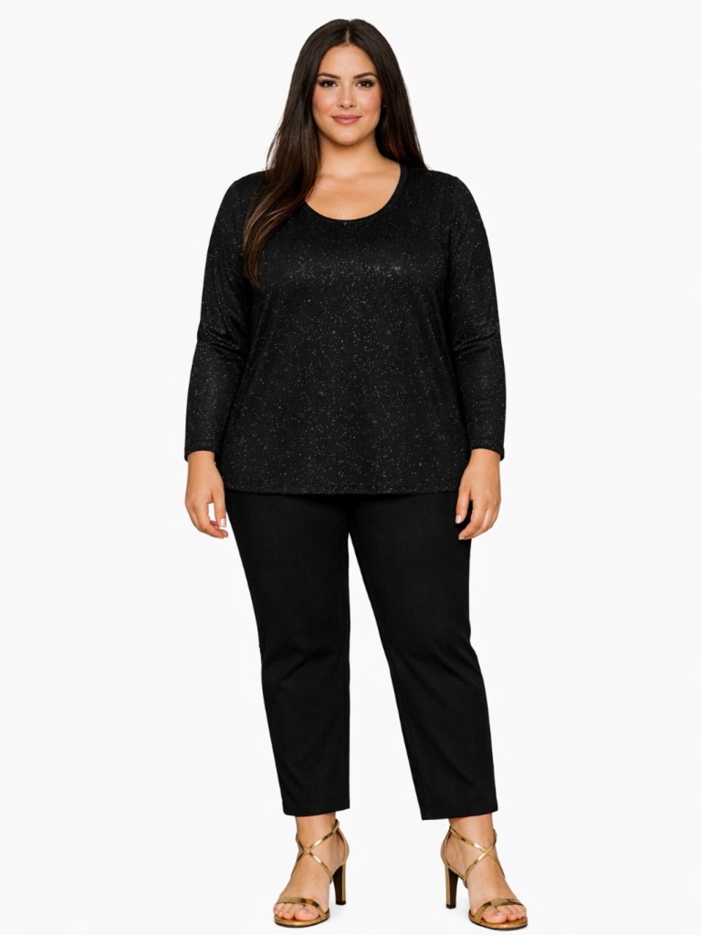 24seven Comfort Apparel Plus Size  3X Crew Neck Long Sleeve Shimmery Top NWT/